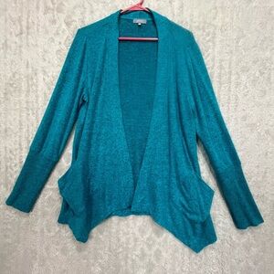 Habitat Women's Super Soft Blue Green Shark Bite Cardigan Sweater Sz M Pockets